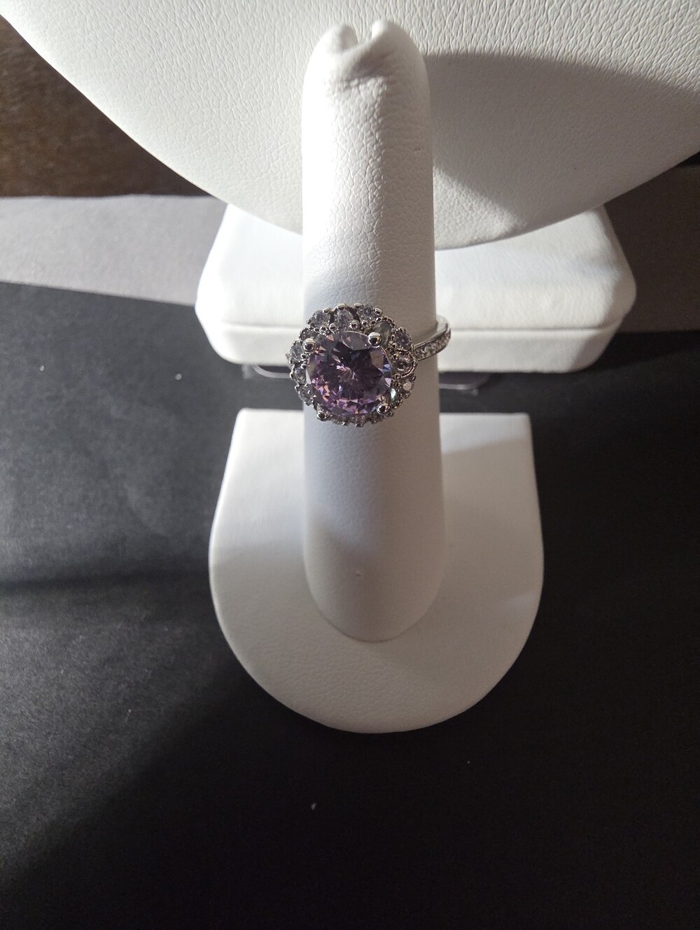 Purple Moissanite Halo Adjustable Ring Silver Tone Statement Jewelry